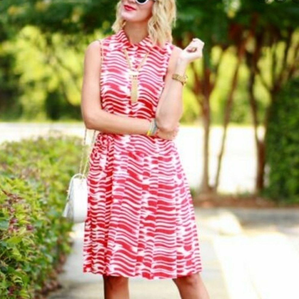 CAbi Red and White Sleeveless Dress